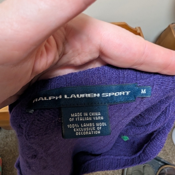 Ralph Lauren Sport Purple Cable Knit V-Neck Sweater Women’s M - Picture 3 of 7